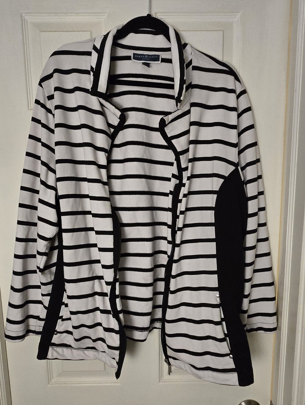 Karen Scott Black & White Striped Knit Jacket